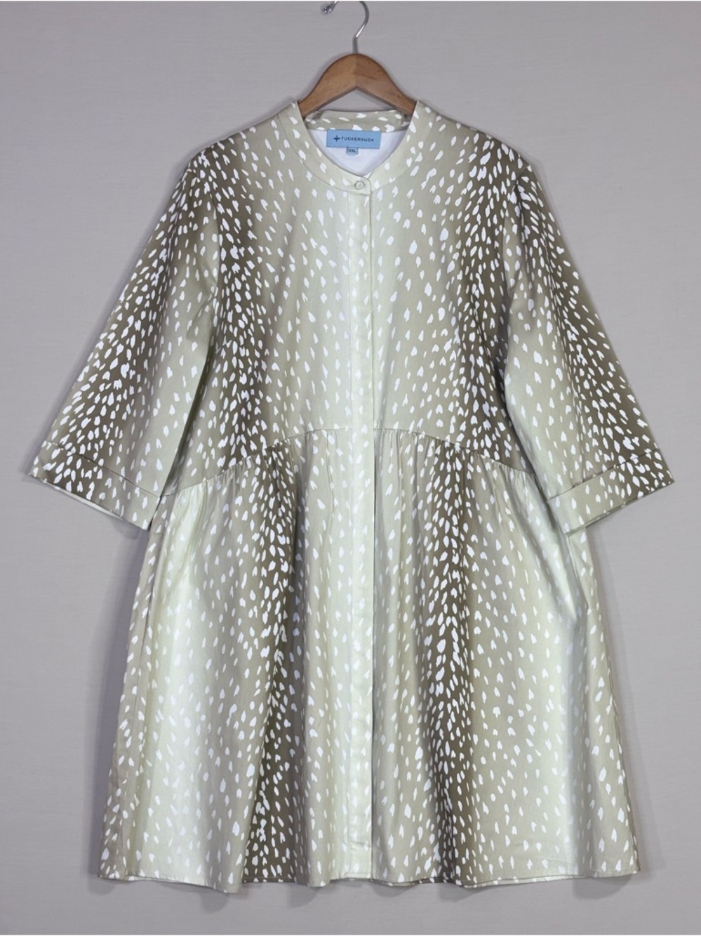 Tuckernuck XXL Mini Dress Green White Print Swing Tiered Statement